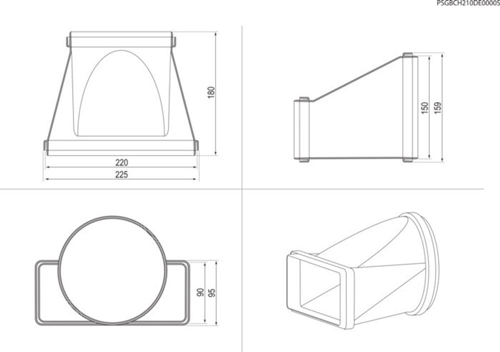 Electrolux rørdel Horisontal kobling fra rektangulær (220x90) til rund form (D 150) M2CKCF02U 