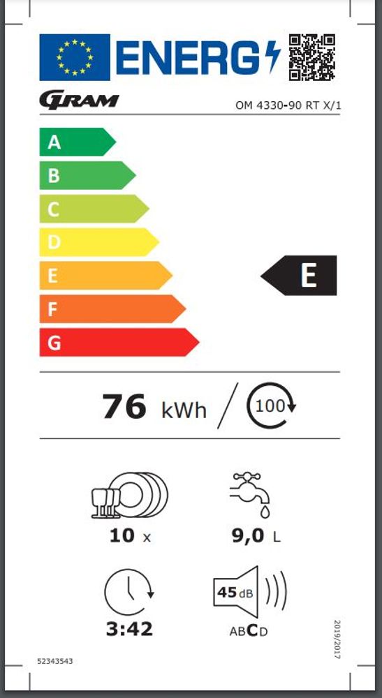 Gram oppvaskmaskin 45 cm stål OM 4330-90 RT X