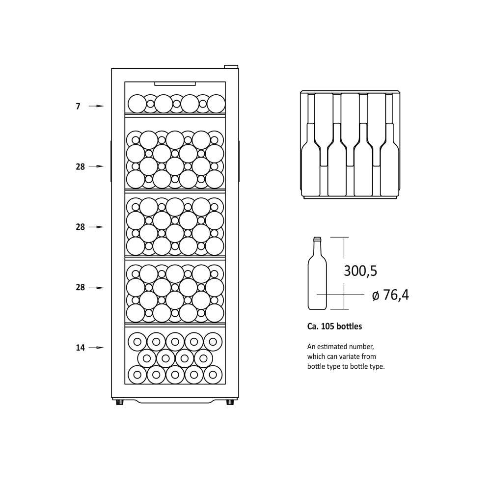 Scandomestic vinskap frittstående sort en zone 129 cm WC105BG