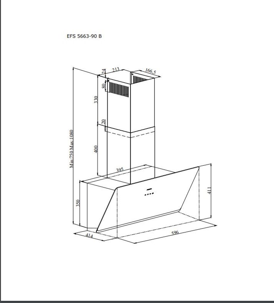 Gram skråstilt ventilator 60 cm sort EFS 5663-90 B